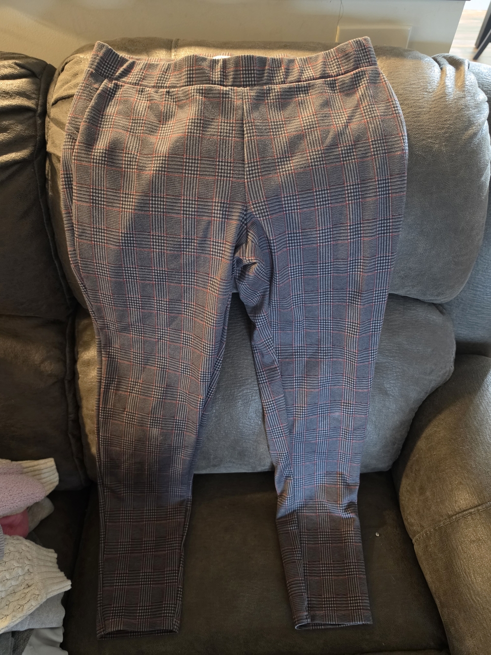 Plaid Skinny Ponte Pants in Navy and Red